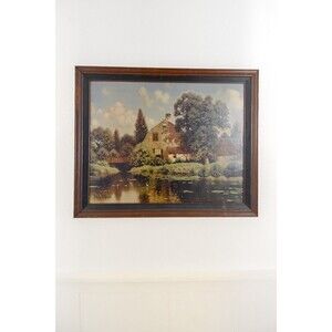George W. Drew (1875-1968) Lithograph Print in Vintage Frame Cottage Farmhouse